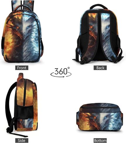 حقيبة ظهر للأطفال للأولاد على شكل تنين حقيبة ظهر مدرسية على شكل تنين الجليد والنار، حقيبة ظهر تنين للأولاد والبنات، حقيبة ظهر للكمبيوتر المحمول للسفر على شكل حيوانات وحشية للأطفال، مقاس 16.5 بوصة in Kuwait