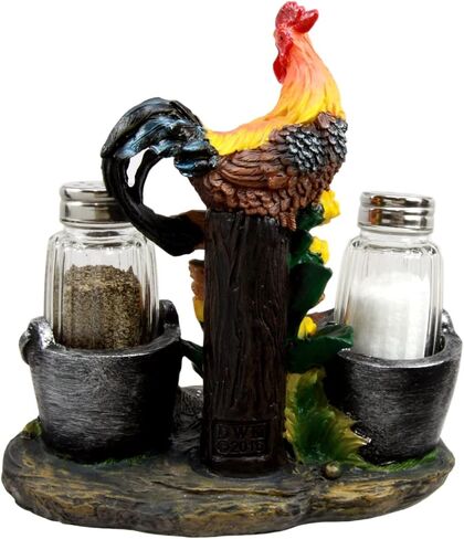 Ebros Gift Country Farm Barnyard Rooster Hen and Chicks Family By Pails And Sunflowers Salt And Pepper Shakers Holder Figurine 7"H With Glass Shakers Decorative Animal Farmland Morning Crow Sunshine in Saudi Arabia