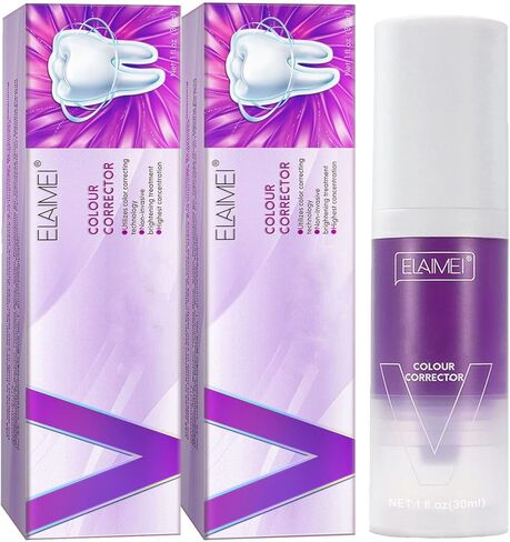 قطعتان من معجون الأسنان الأرجواني، معجون أسنان مصحح اللون لتبييض الأسنان، معجون أسنان رغوي لتبييض الأسنان وإزالة البقع الصفراء للأسنان الحساسة مناسب للسفر in Kuwait