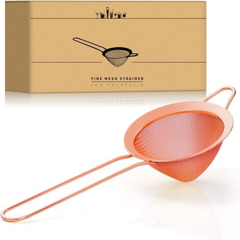 Eligara Fine Mesh Strainer with Handle - Copper Conical Strainers for Cocktail, Tea, Coffee & Drinks - Bar Stainless Steel High-Density Strainer Tool (Gold) in Kuwait
