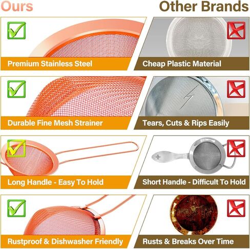 Eligara Fine Mesh Strainer with Handle - Copper Conical Strainers for Cocktail, Tea, Coffee & Drinks - Bar Stainless Steel High-Density Strainer Tool (Gold) in Kuwait