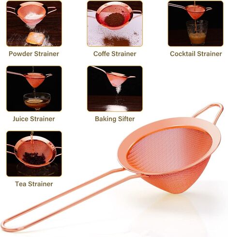 Eligara Fine Mesh Strainer with Handle - Copper Conical Strainers for Cocktail, Tea, Coffee & Drinks - Bar Stainless Steel High-Density Strainer Tool (Gold) in Kuwait