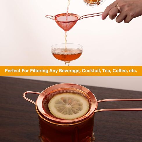 Eligara Fine Mesh Strainer with Handle - Copper Conical Strainers for Cocktail, Tea, Coffee & Drinks - Bar Stainless Steel High-Density Strainer Tool (Gold) in Kuwait