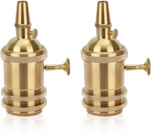 Brass Screw Thread DIY Light Socket Vintage Copper Edison Retro Pendant Lamp Holder for E26 E27 Light Bulbs, with Golden Key Switch Multi-Function Socket (1 Pack) in Saudi Arabia