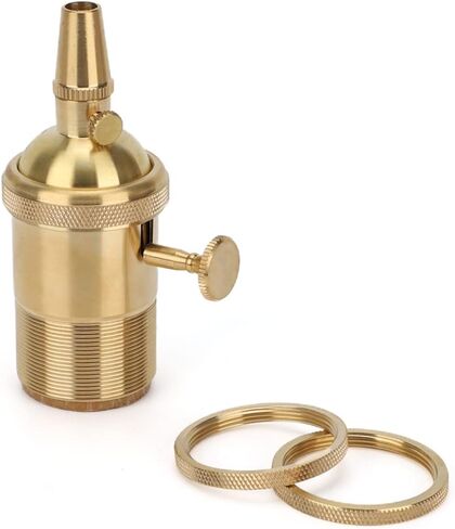 Brass Screw Thread DIY Light Socket Vintage Copper Edison Retro Pendant Lamp Holder for E26 E27 Light Bulbs, with Golden Key Switch Multi-Function Socket (1 Pack) in Saudi Arabia