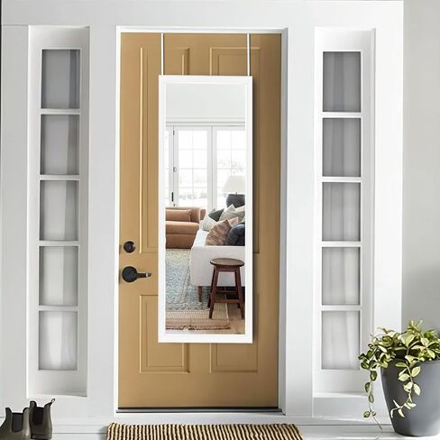 NeuType 48" x 12" Over The Door Mirror Full Length Mirror Door Mirror Wall Mirror Hanging with 2 Metal Hangers for Bedroom Living Room Bathroom White in Saudi Arabia