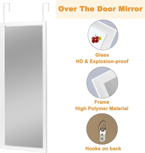 NeuType 48" x 12" Over The Door Mirror Full Length Mirror Door Mirror Wall Mirror Hanging with 2 Metal Hangers for Bedroom Living Room Bathroom White in Saudi Arabia