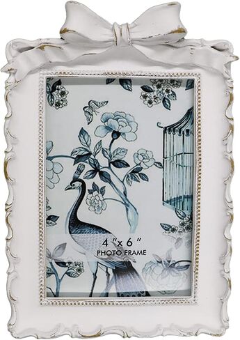 BLYBH Vintage Picture Frame 4x6 Bowknot Retro Photo Frames, Tabletop & Wall Hanging Ornate Antique Picture Frame with High Definition Glass, White in Saudi Arabia