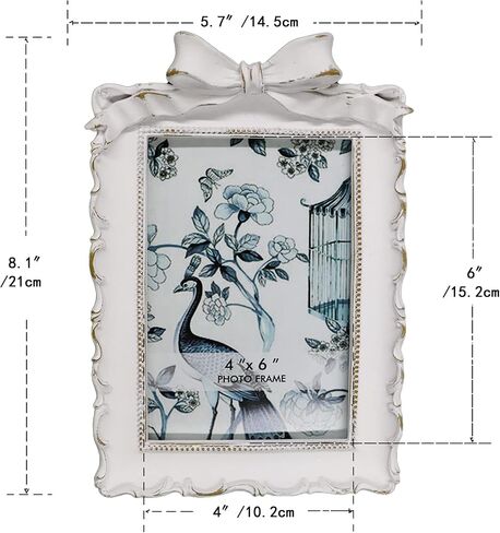 BLYBH Vintage Picture Frame 4x6 Bowknot Retro Photo Frames, Tabletop & Wall Hanging Ornate Antique Picture Frame with High Definition Glass, White in Saudi Arabia