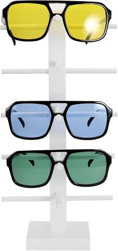 5-Pair Vintage Wood Sunglasses and Eyewear Display Stand, Tabletop Multipurpose Keychain Storage Rack for Retail or Home Collection in Saudi Arabia