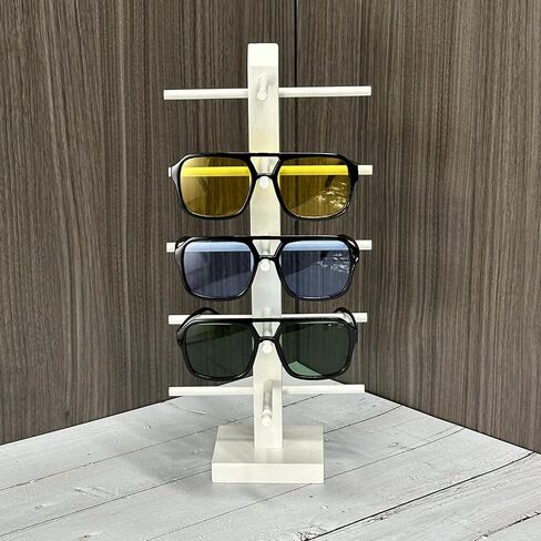 5-Pair Vintage Wood Sunglasses and Eyewear Display Stand, Tabletop Multipurpose Keychain Storage Rack for Retail or Home Collection in Saudi Arabia