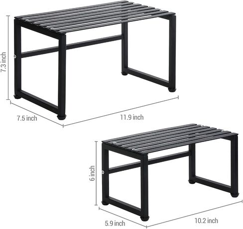 MyGift Industrial Matte Black Metal Stackable Slatted Spice Racks, Nesting Kitchen Counter Expandable Display Risers and Cabinet Organizer Shelves, 2 Piece Set in Saudi Arabia