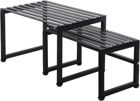 MyGift Industrial Matte Black Metal Stackable Slatted Spice Racks, Nesting Kitchen Counter Expandable Display Risers and Cabinet Organizer Shelves, 2 Piece Set in Saudi Arabia