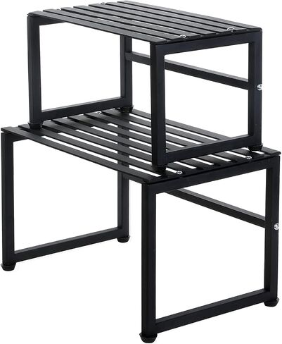MyGift Industrial Matte Black Metal Stackable Slatted Spice Racks, Nesting Kitchen Counter Expandable Display Risers and Cabinet Organizer Shelves, 2 Piece Set in Saudi Arabia
