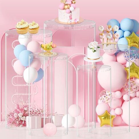 FUHSY Cylinder Pedestal Stand 5 PCS Clear Cylinder Stands for Party Round Cake Pillar Stand Display Cylinders for Parties Stand Acrylic Cylinder Plinth Stand for Birthday Dessert Garden Indoor Outdoor in Saudi Arabia