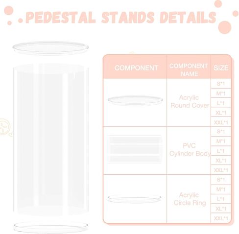 FUHSY Cylinder Pedestal Stand 5 PCS Clear Cylinder Stands for Party Round Cake Pillar Stand Display Cylinders for Parties Stand Acrylic Cylinder Plinth Stand for Birthday Dessert Garden Indoor Outdoor in Saudi Arabia