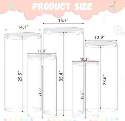 FUHSY Cylinder Pedestal Stand 5 PCS Clear Cylinder Stands for Party Round Cake Pillar Stand Display Cylinders for Parties Stand Acrylic Cylinder Plinth Stand for Birthday Dessert Garden Indoor Outdoor in Saudi Arabia
