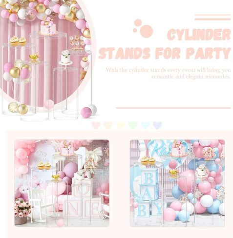 FUHSY Cylinder Pedestal Stand 5 PCS Clear Cylinder Stands for Party Round Cake Pillar Stand Display Cylinders for Parties Stand Acrylic Cylinder Plinth Stand for Birthday Dessert Garden Indoor Outdoor in Saudi Arabia