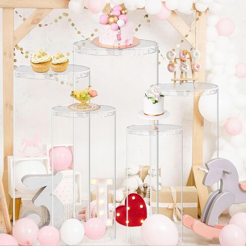 FUHSY Cylinder Pedestal Stand 5 PCS Clear Cylinder Stands for Party Round Cake Pillar Stand Display Cylinders for Parties Stand Acrylic Cylinder Plinth Stand for Birthday Dessert Garden Indoor Outdoor in Saudi Arabia