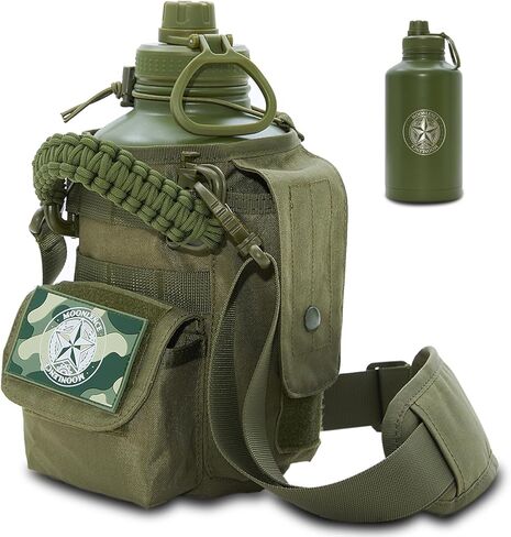 MOON LENCE 64 Oz Insulated Water Bottle Half Gallon Water Jug with Adjustable Strap - Stainless Steel Military Thermal Water Bottles with Paracord Handle for Men Hunter Green 2 Litres in Kuwait