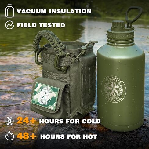 MOON LENCE 64 Oz Insulated Water Bottle Half Gallon Water Jug with Adjustable Strap - Stainless Steel Military Thermal Water Bottles with Paracord Handle for Men Hunter Green 2 Litres in Kuwait