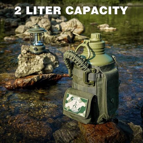 MOON LENCE 64 Oz Insulated Water Bottle Half Gallon Water Jug with Adjustable Strap - Stainless Steel Military Thermal Water Bottles with Paracord Handle for Men Hunter Green 2 Litres in Kuwait