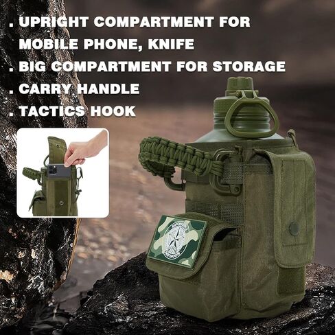 MOON LENCE 64 Oz Insulated Water Bottle Half Gallon Water Jug with Adjustable Strap - Stainless Steel Military Thermal Water Bottles with Paracord Handle for Men Hunter Green 2 Litres in Kuwait