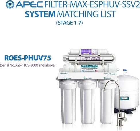 APEC Water Systems FILTER-MAX-ESPHUV-SSV2 75 GPD High Capacity Complete Replacement Filter Set for Essence Series ROES-PHUV75 Reverse Osmosis Water Filter System Stage 1-7 in Saudi Arabia