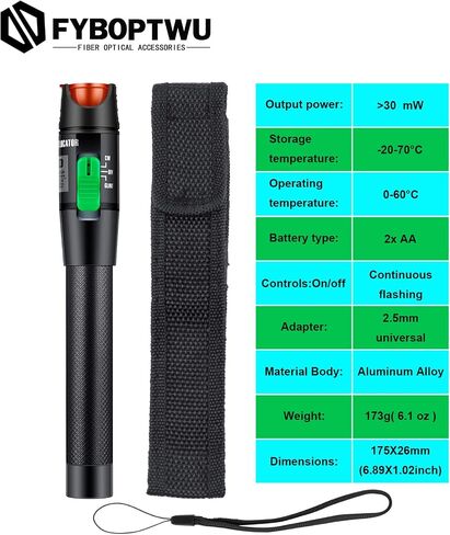 3pc 30km Visual Fault Locator VFL Fiber Optic Tester Fiber Optic Cable Tester with 1pcs Singlemode 9/125um FC Male to LC Female Adapter in Saudi Arabia