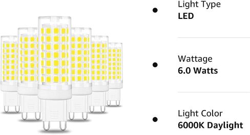 مصباح إضاءة LED hansang G9، مصابيح إضاءة ثريا 6 وات (مكافئ هالوجين 60 وات)، 88 قطعة LED، ضوء نهاري 6000 كلفن أبيض، غير قابل للتعتيم، قاعدة G9 ثنائية الدبوس، زاوية شعاع 360 درجة، 600 لومن، حزمة من 6 in Saudi Arabia