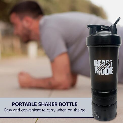 Protein Shaker Bottle with Storage Containers - Leakproof 20oz/600ml Capacity Shakers for Protein Shakes with Mixer Ball and Carry Loop - Protein Shakers (Black) in Saudi Arabia