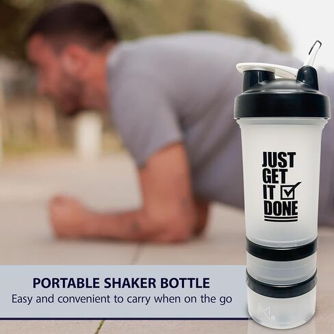 Protein Shaker Bottle with Storage Containers - Leakproof 20oz/600ml Capacity Shakers for Protein Shakes with Mixer Ball and Carry Loop - Protein Shakers (Black) in Saudi Arabia
