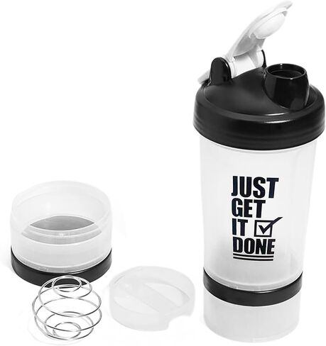 Protein Shaker Bottle with Storage Containers - Leakproof 20oz/600ml Capacity Shakers for Protein Shakes with Mixer Ball and Carry Loop - Protein Shakers (Black) in Saudi Arabia