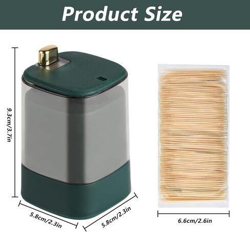 قطعتان من موزعات حامل أعواد الأسنان، حاوية أعواد الأسنان الأوتوماتيكية، صندوق توزيع تخزين أعواد الأسنان، مع 1000 عيدان أسنان، لمطعم مطبخ غرفة المعيشة المنزلية - أخضر داكن in Kuwait