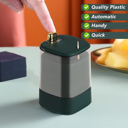 قطعتان من موزعات حامل أعواد الأسنان، حاوية أعواد الأسنان الأوتوماتيكية، صندوق توزيع تخزين أعواد الأسنان، مع 1000 عيدان أسنان، لمطعم مطبخ غرفة المعيشة المنزلية - أخضر داكن in Kuwait