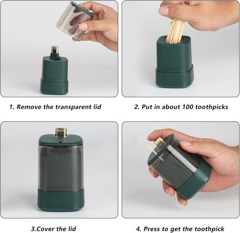 قطعتان من موزعات حامل أعواد الأسنان، حاوية أعواد الأسنان الأوتوماتيكية، صندوق توزيع تخزين أعواد الأسنان، مع 1000 عيدان أسنان، لمطعم مطبخ غرفة المعيشة المنزلية - أخضر داكن in Kuwait