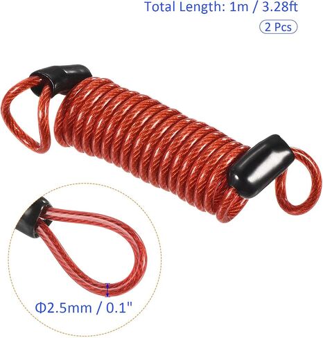 2 Pack Disc Lock Security Steel Cable - Plastic Coated Spring Reminder Wire Anti-Theft Rope, Apply to Outdoors Protection (2.5mmx1m, Red) in Kuwait