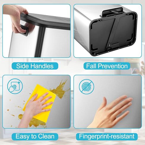 سلة المهملات المستطيلة من GlowSol، سلة قمامة المطبخ المصنوعة من الفولاذ المقاوم للصدأ، سلة المهملات سعة 2 × 4 جالون وإعادة تدوير صناديق النفايات ذات الحجرة المزدوجة مع صناديق داخلية قابلة للإزالة in Kuwait