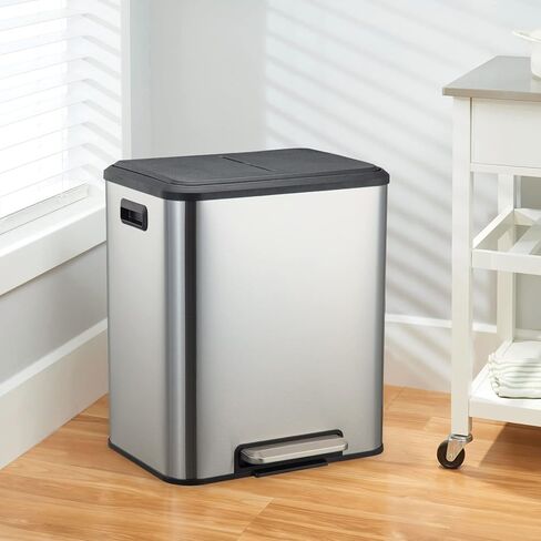 سلة المهملات المستطيلة من GlowSol، سلة قمامة المطبخ المصنوعة من الفولاذ المقاوم للصدأ، سلة المهملات سعة 2 × 4 جالون وإعادة تدوير صناديق النفايات ذات الحجرة المزدوجة مع صناديق داخلية قابلة للإزالة in Kuwait