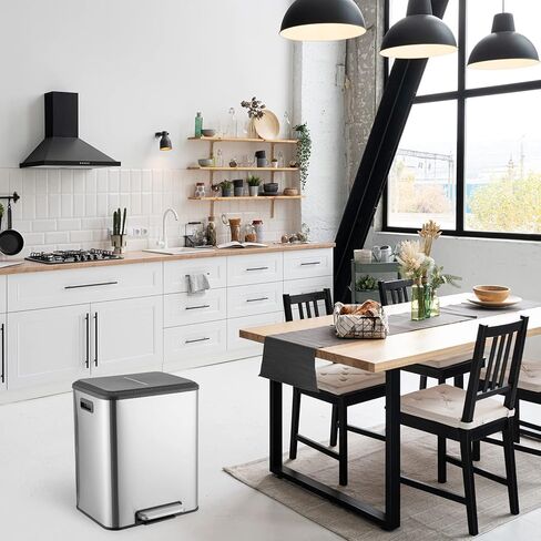 سلة المهملات المستطيلة من GlowSol، سلة قمامة المطبخ المصنوعة من الفولاذ المقاوم للصدأ، سلة المهملات سعة 2 × 4 جالون وإعادة تدوير صناديق النفايات ذات الحجرة المزدوجة مع صناديق داخلية قابلة للإزالة in Kuwait