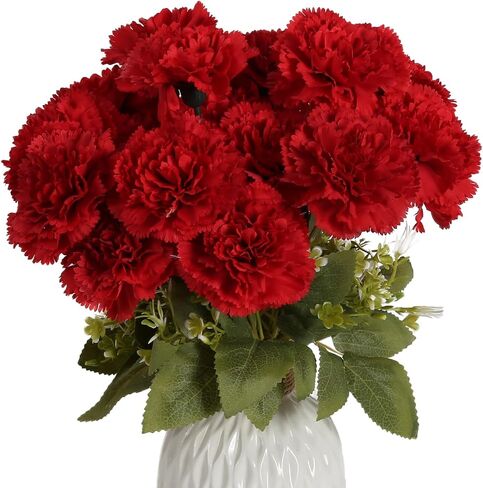 Red Carnations Artificial Flowers 15 Heads Silk Carnations with Stems White Fake Flower for DIY Wedding Bridal Bouquets Table Centerpieces Floral Arrangements Home Party Decoration (Red in Saudi Arabia