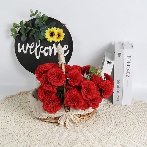 Red Carnations Artificial Flowers 15 Heads Silk Carnations with Stems White Fake Flower for DIY Wedding Bridal Bouquets Table Centerpieces Floral Arrangements Home Party Decoration (Red in Saudi Arabia