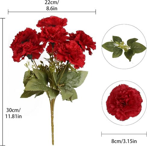 Red Carnations Artificial Flowers 15 Heads Silk Carnations with Stems White Fake Flower for DIY Wedding Bridal Bouquets Table Centerpieces Floral Arrangements Home Party Decoration (Red in Saudi Arabia