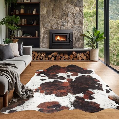 Faux Cowhide Rug Cow Print Western Area Rug 5.2x4.6 Feet, Rustic Chic Cow Rug Cow Hide Rug for Living Room Bedroom, Non-Slip Durable Cow rugs, Faux Animal Print Rug, Brown in Saudi Arabia