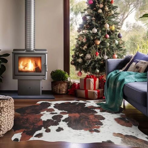 Faux Cowhide Rug Cow Print Western Area Rug 5.2x4.6 Feet, Rustic Chic Cow Rug Cow Hide Rug for Living Room Bedroom, Non-Slip Durable Cow rugs, Faux Animal Print Rug, Brown in Saudi Arabia