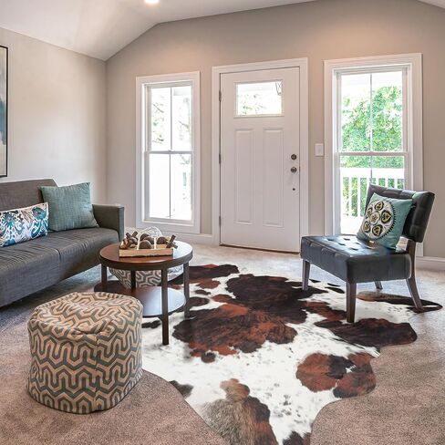 Faux Cowhide Rug Cow Print Western Area Rug 5.2x4.6 Feet, Rustic Chic Cow Rug Cow Hide Rug for Living Room Bedroom, Non-Slip Durable Cow rugs, Faux Animal Print Rug, Brown in Saudi Arabia