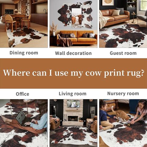Faux Cowhide Rug Cow Print Western Area Rug 5.2x4.6 Feet, Rustic Chic Cow Rug Cow Hide Rug for Living Room Bedroom, Non-Slip Durable Cow rugs, Faux Animal Print Rug, Brown in Saudi Arabia