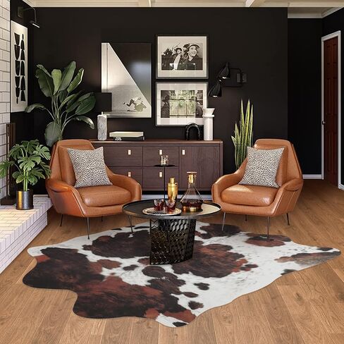 Faux Cowhide Rug Cow Print Western Area Rug 5.2x4.6 Feet, Rustic Chic Cow Rug Cow Hide Rug for Living Room Bedroom, Non-Slip Durable Cow rugs, Faux Animal Print Rug, Brown in Saudi Arabia