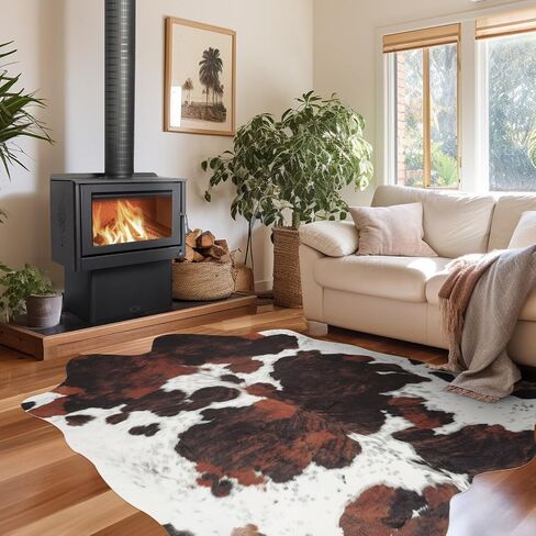 Faux Cowhide Rug Cow Print Western Area Rug 5.2x4.6 Feet, Rustic Chic Cow Rug Cow Hide Rug for Living Room Bedroom, Non-Slip Durable Cow rugs, Faux Animal Print Rug, Brown in Saudi Arabia