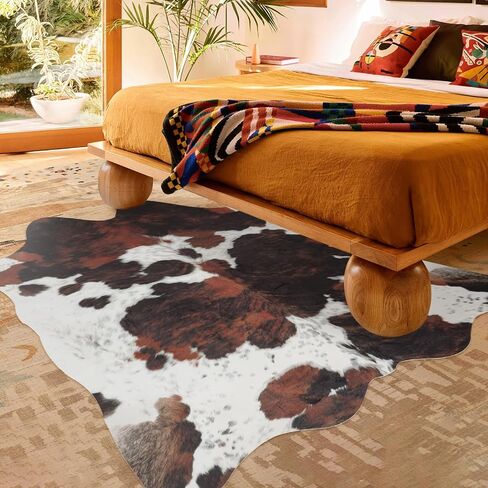 Faux Cowhide Rug Cow Print Western Area Rug 5.2x4.6 Feet, Rustic Chic Cow Rug Cow Hide Rug for Living Room Bedroom, Non-Slip Durable Cow rugs, Faux Animal Print Rug, Brown in Saudi Arabia